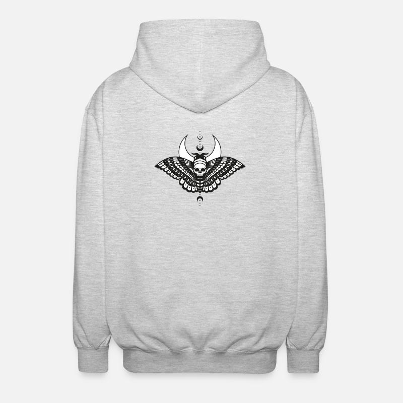Moth with Moon Moth Skull - Unisex Hooded Jacket - light heather grey