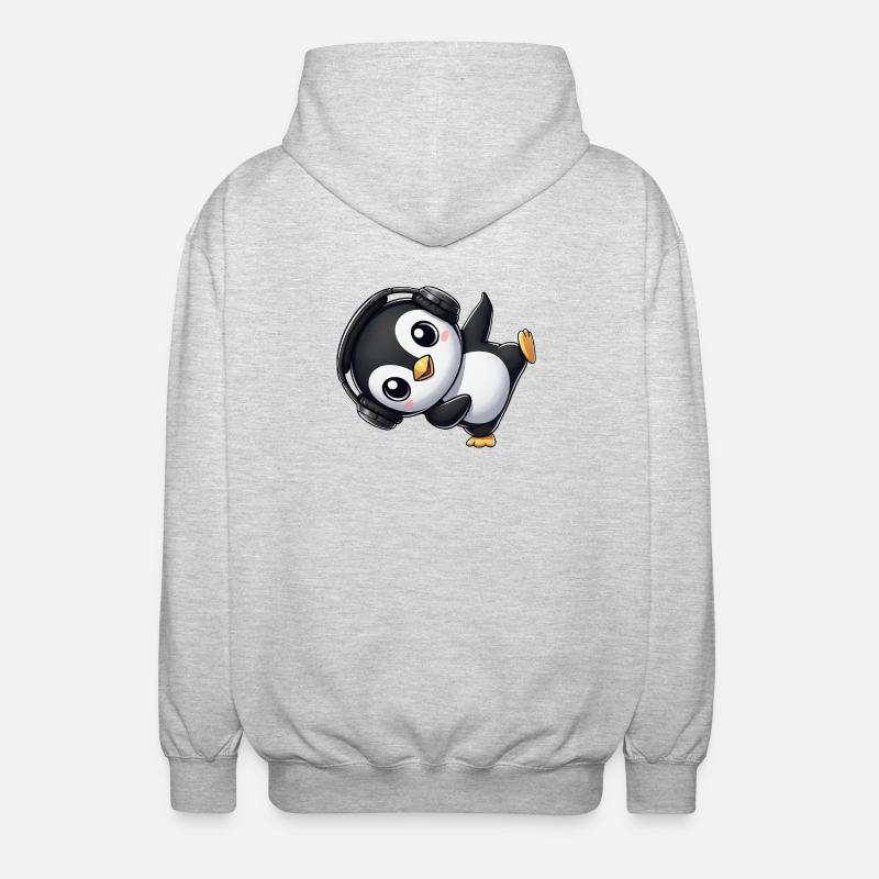 Lustiger Pinguin tanzt Breakdance mit Kopfhörer - Unisex Kapuzenjacke - Hellgrau meliert
