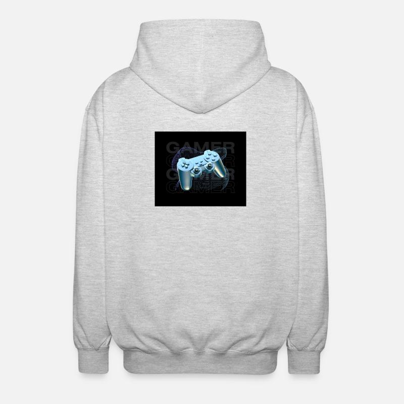 Neonblauer Controller 3D - Unisex Kapuzenjacke - Hellgrau meliert