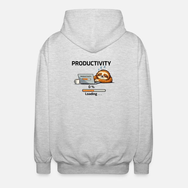 Productive Sloth on Laptop - Unisex Hooded Jacket - light heather grey
