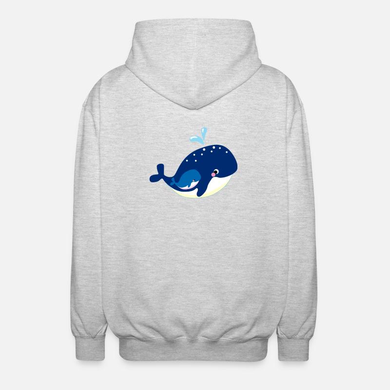 Kleiner Wal mit Mutter Meermotiv - Unisex Kapuzenjacke - Hellgrau meliert