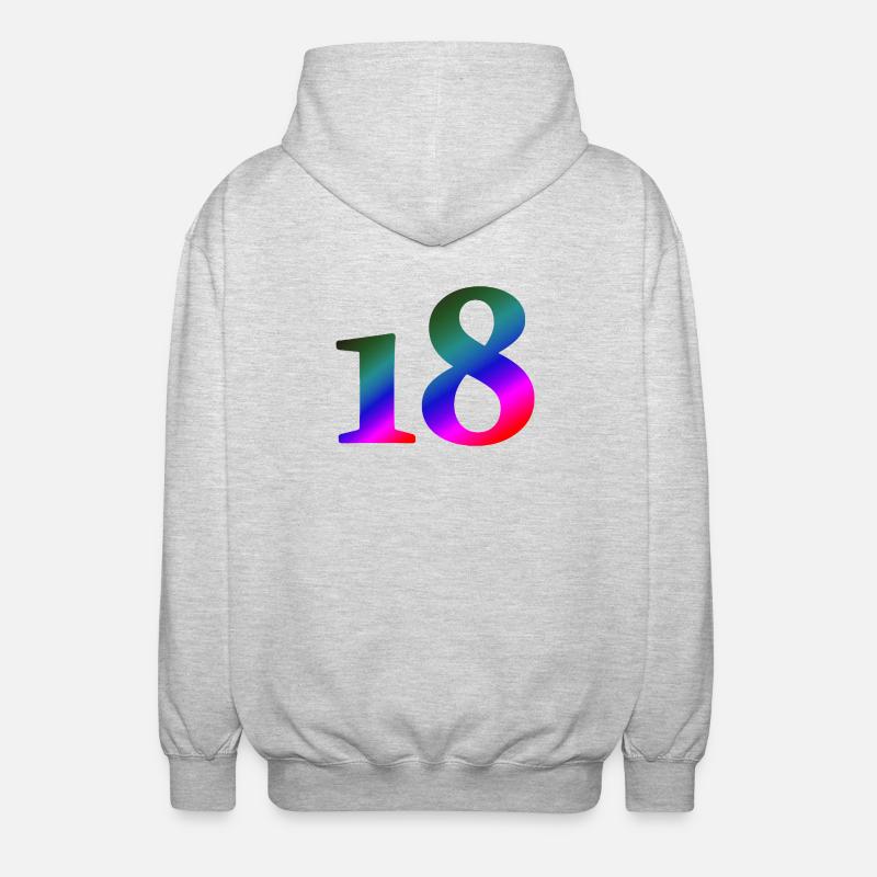 18, bunter farbverlauf, schenken - Unisex Kapuzenjacke - Hellgrau meliert
