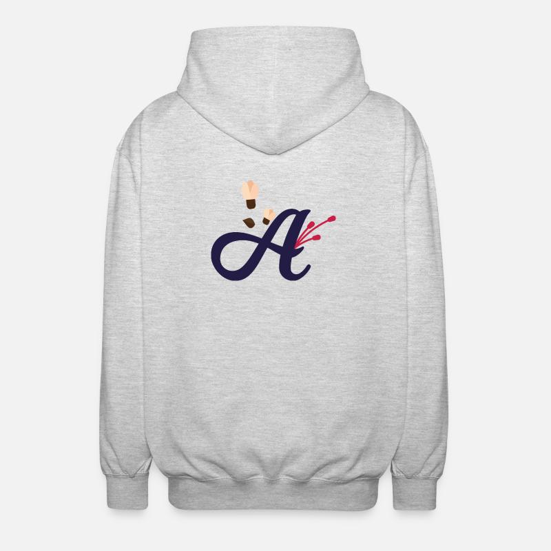 Eleganter Buchstabe 'A' mit Blumen - Unisex Kapuzenjacke - Hellgrau meliert
