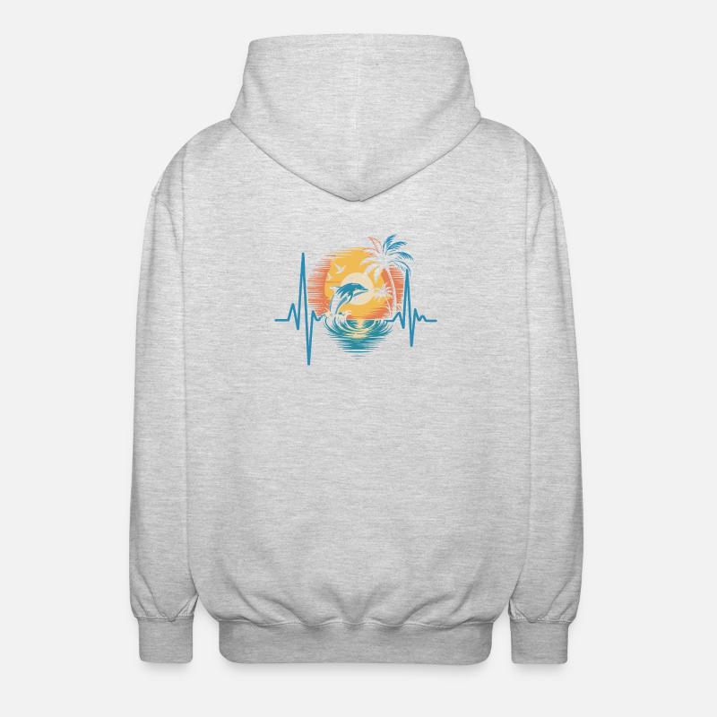 Dauphins et coucher de soleil - Veste à capuche unisexe - gris clair chiné