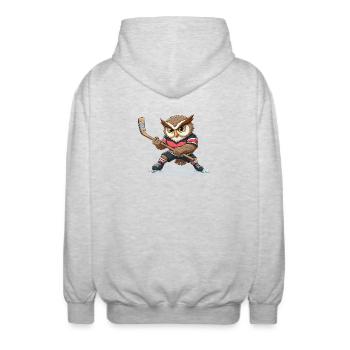 Waldkauz Eule Eishockey Spieler Cartoon Team - Unisex Kapuzenjacke - Hellgrau meliert - Hinten - AI Model Male 185 light (185cm)