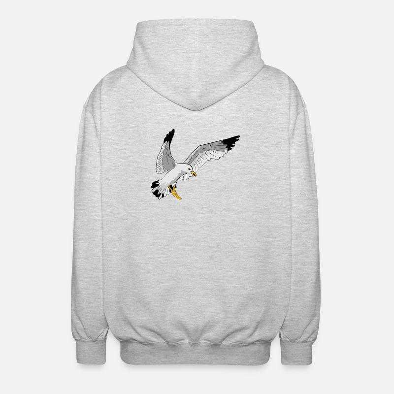 Stilvolle Seevogel Silhouette einer Möwe - Unisex Kapuzenjacke - Hellgrau meliert