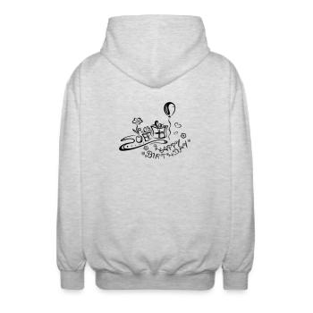 Joyeux anniversaire, félicitations - Veste à capuche unisexe - gris clair chiné - Dos - AI Model Male 185 light (185cm)