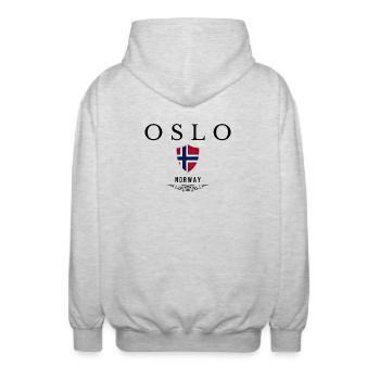 Souvenir Oslo, Oslo Norvège - Veste à capuche unisexe - gris clair chiné - Dos - AI Model Male 185 light (185cm)