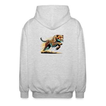 Gepard - Unisex Kapuzenjacke - Hellgrau meliert - Hinten - AI Model Male 185 light (185cm)