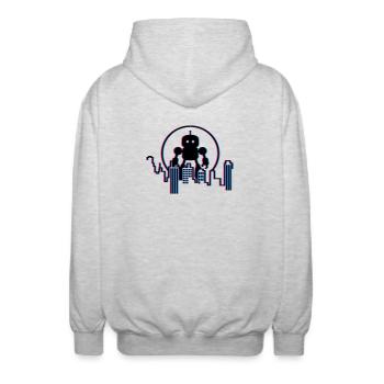 Roboter City Skyline – 3D Sci-Fi Zukunft Design - Unisex Kapuzenjacke - Hellgrau meliert - Hinten - AI Model Male 185 light (185cm)