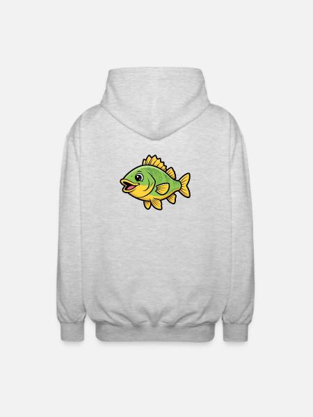 Süßer Flussbarsch Comic Fisch Bunt - Unisex Kapuzenjacke - Hellgrau meliert
