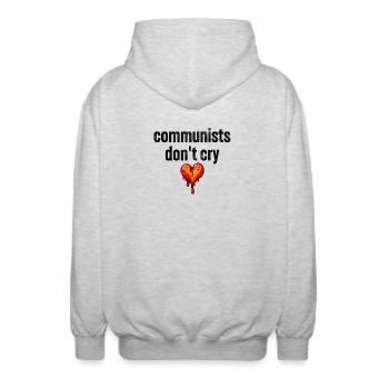 communists don't cry - Unisex Hooded Jacket - light heather grey - Back - AI Model Male 185 light (185cm)
