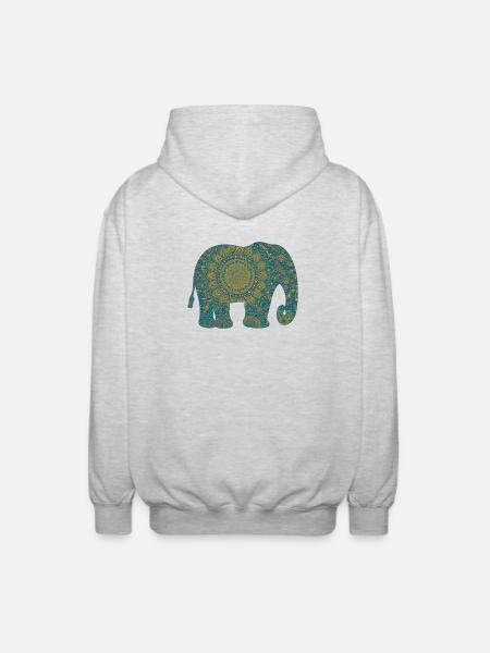Mandala Elephant Pattern in Teal - Unisex Hooded Jacket - light heather grey