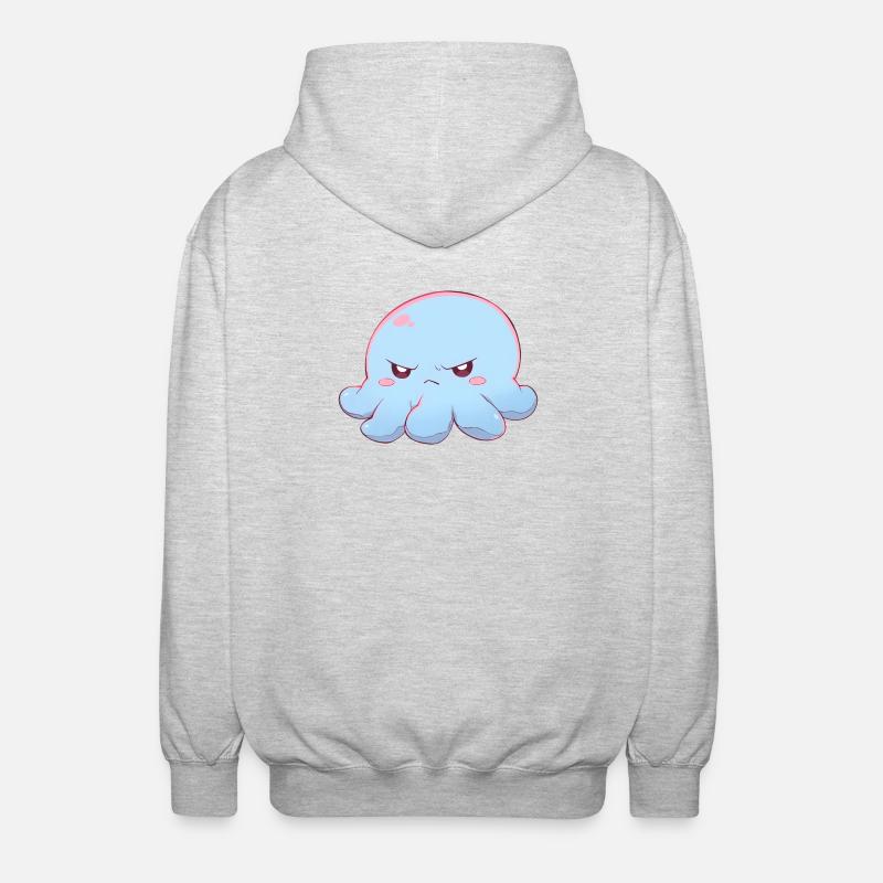 Blue grumpy octopus - Unisex Hooded Jacket - light heather grey