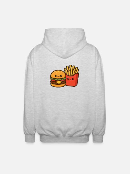 Kawaii Burger & Fries Duo - Unisex Hooded Jacket - light heather grey