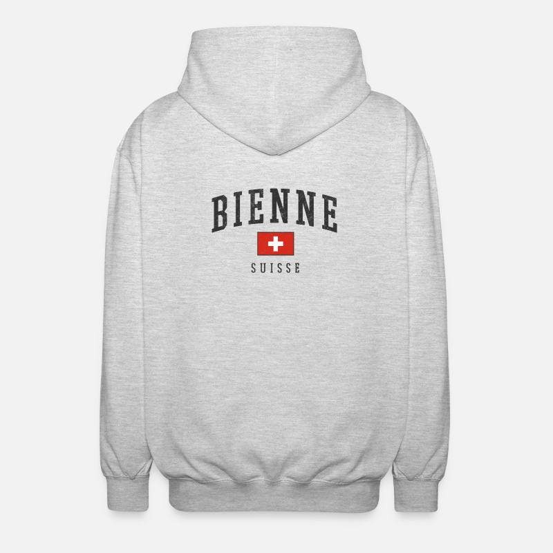 Bienne Suisse Design avec drapeau - Veste à capuche unisexe - gris clair chiné