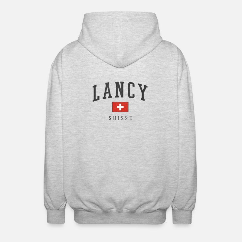 Lancy Suisse Typographie Drapeau - Veste à capuche unisexe - gris clair chiné