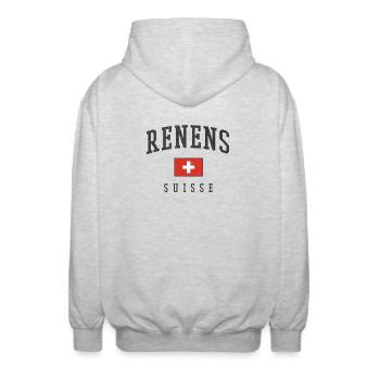 Renens – Schweizer Identität aus dem Kanton Waadt - Unisex Kapuzenjacke - Hellgrau meliert - Hinten - AI Model Male 185 light (185cm)