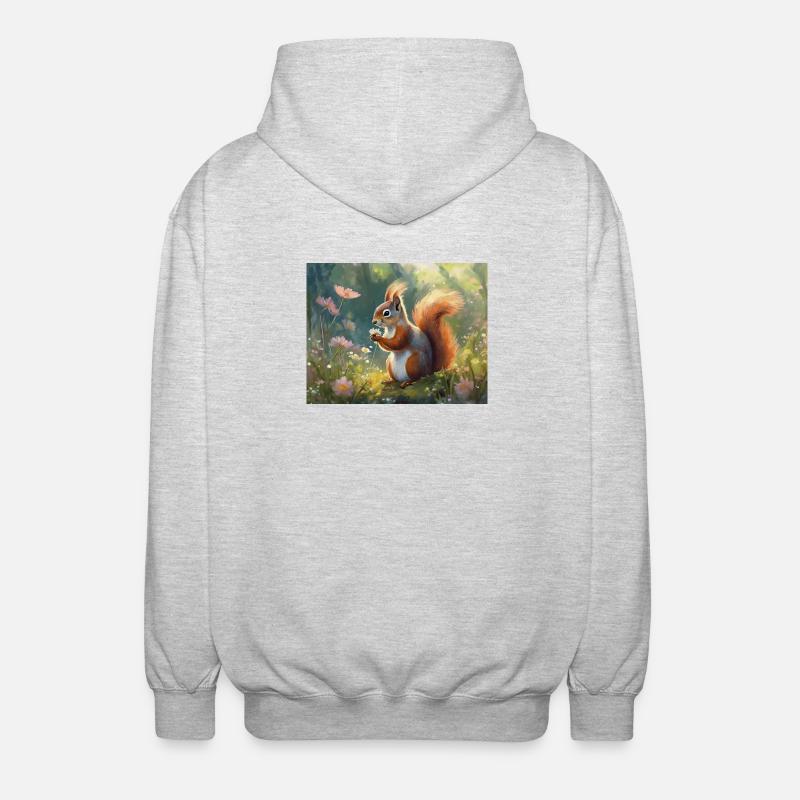 Eichhörnchen im Blumengarten - Unisex Kapuzenjacke - Hellgrau meliert
