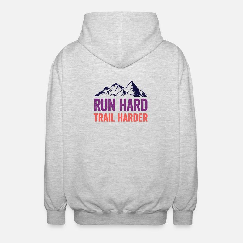 Laufen Sie hart. Härterer Trail. - Unisex Kapuzenjacke - Hellgrau meliert
