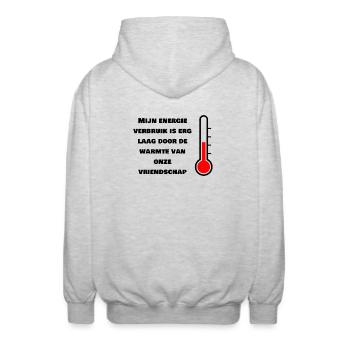 Low energy consumption through friendship - Unisex Hooded Jacket - light heather grey - Back - AI Model Male 185 light (185cm)