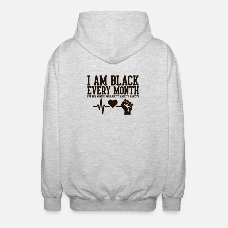 Ich bin jeden Monat schwarz Herzschlag-Faust - Unisex Kapuzenjacke - Hellgrau meliert