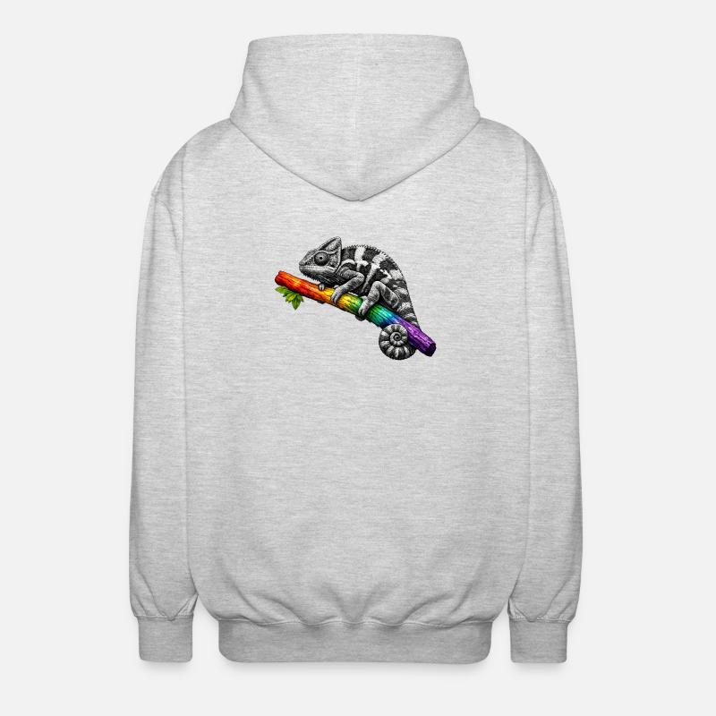 Caméléon arc-en-ciel sur la branche - Veste à capuche unisexe - gris clair chiné