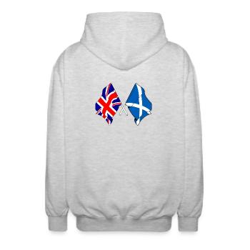 Flagge von England und Flagge von Schottland - Unisex Kapuzenjacke - Hellgrau meliert - Hinten - AI Model Male 185 light (185cm)