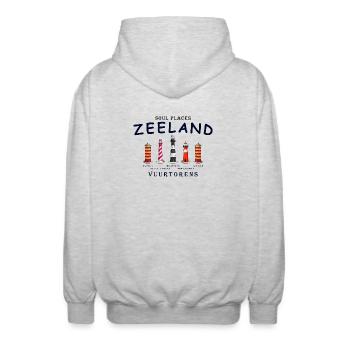 Zeeland, Netherlands, Lighthouses Hand Drawing - Unisex Hooded Jacket - light heather grey - Back - AI Model Male 185 light (185cm)