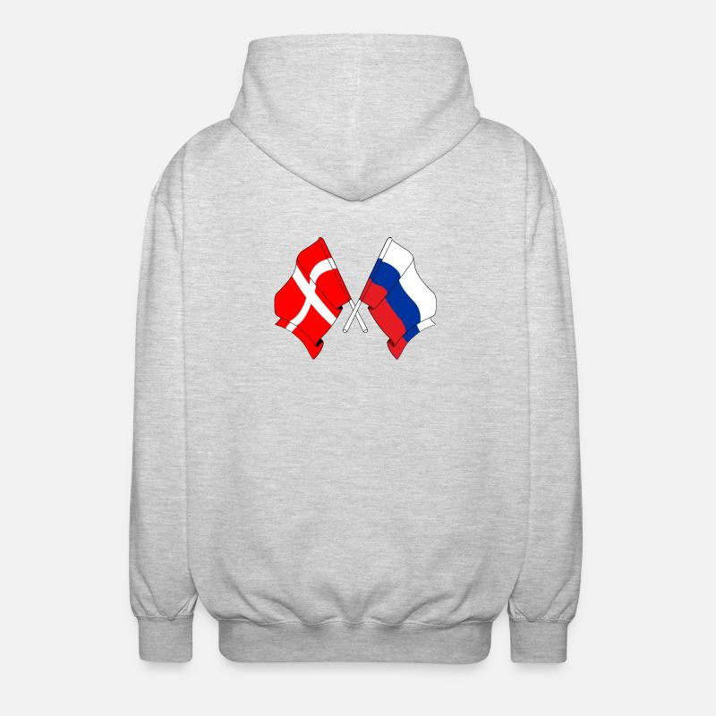Drapeau Danemark, drapeau Russie - Veste à capuche unisexe - gris clair chiné