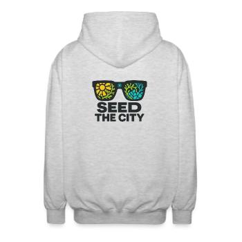 Seed the City – Urban Green - Unisex Hooded Jacket - light heather grey - Back - AI Model Male 185 light (185cm)