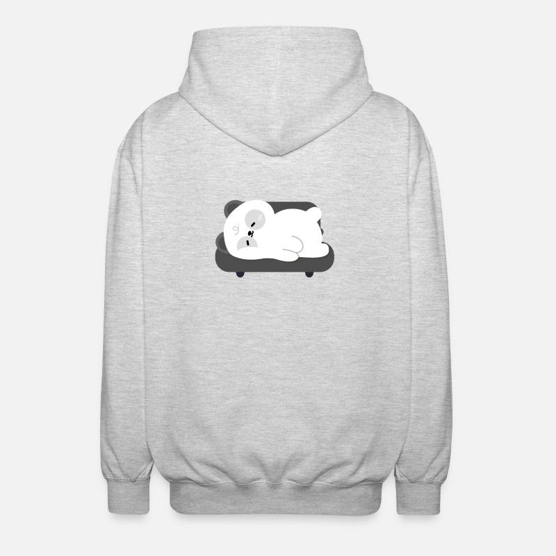 Müder Panda schläft auf dem Sofa - Unisex Kapuzenjacke - Hellgrau meliert