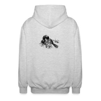 Fighter pilot - Unisex Kapuzenjacke - Hellgrau meliert - Hinten - AI Model Male 185 light (185cm)