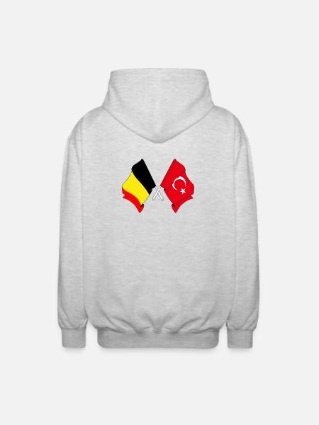 Drapeau Belgique, drapeau Turquie - Veste à capuche unisexe - gris clair chiné