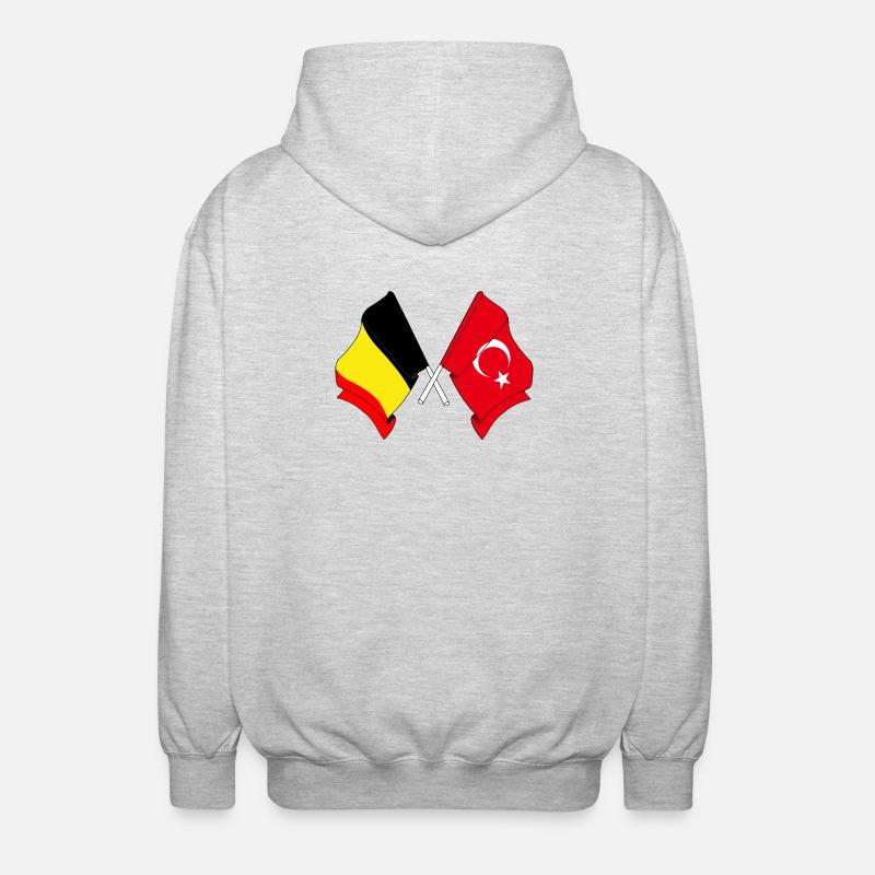 Drapeau Belgique, drapeau Turquie - Veste à capuche unisexe - gris clair chiné