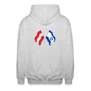 Flagge Österreich, Flagge Israel - Unisex Kapuzenjacke - Hellgrau meliert - Hinten - AI Model Male 185 light (185cm)
