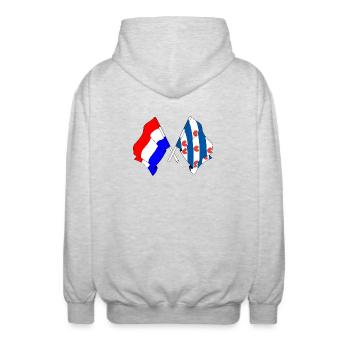 Drapeau des Pays-Bas, Frise croisé - Veste à capuche unisexe - gris clair chiné - Dos - AI Model Male 185 light (185cm)