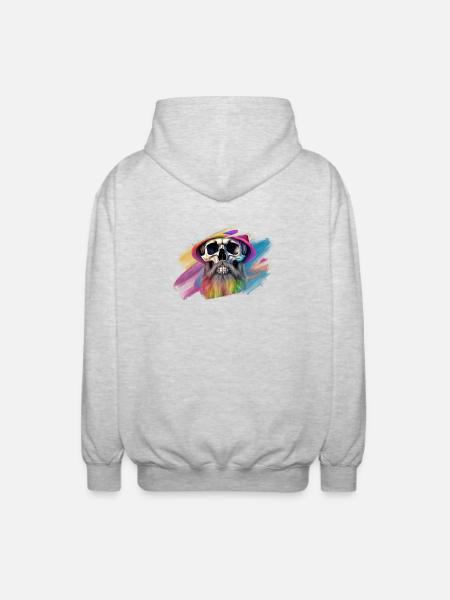 Bunte Regenbogen-Totenkopf-Designe - Unisex Kapuzenjacke - Hellgrau meliert
