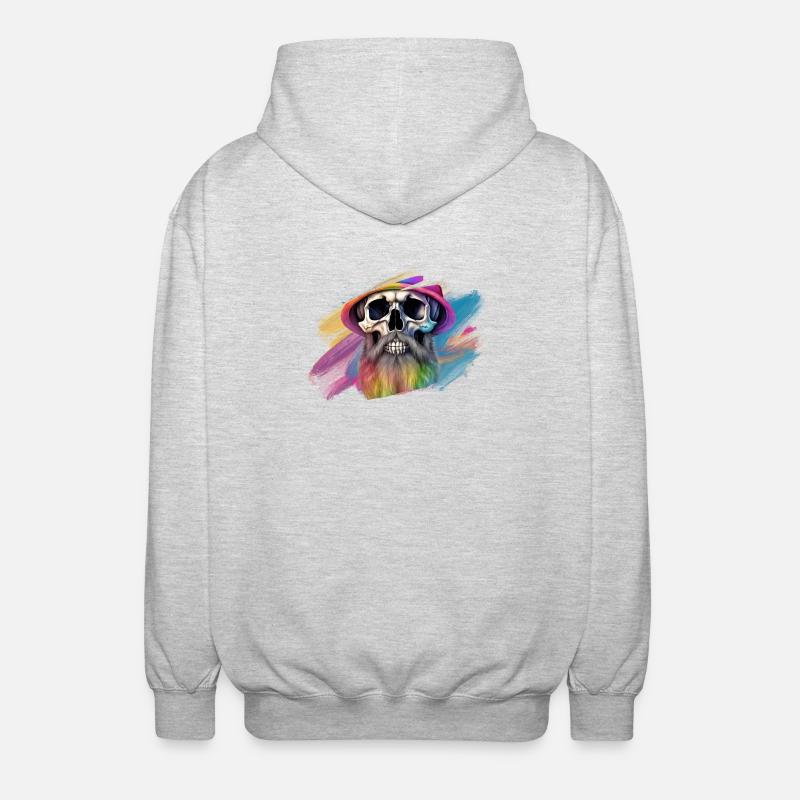 Bunte Regenbogen-Totenkopf-Designe - Unisex Kapuzenjacke - Hellgrau meliert