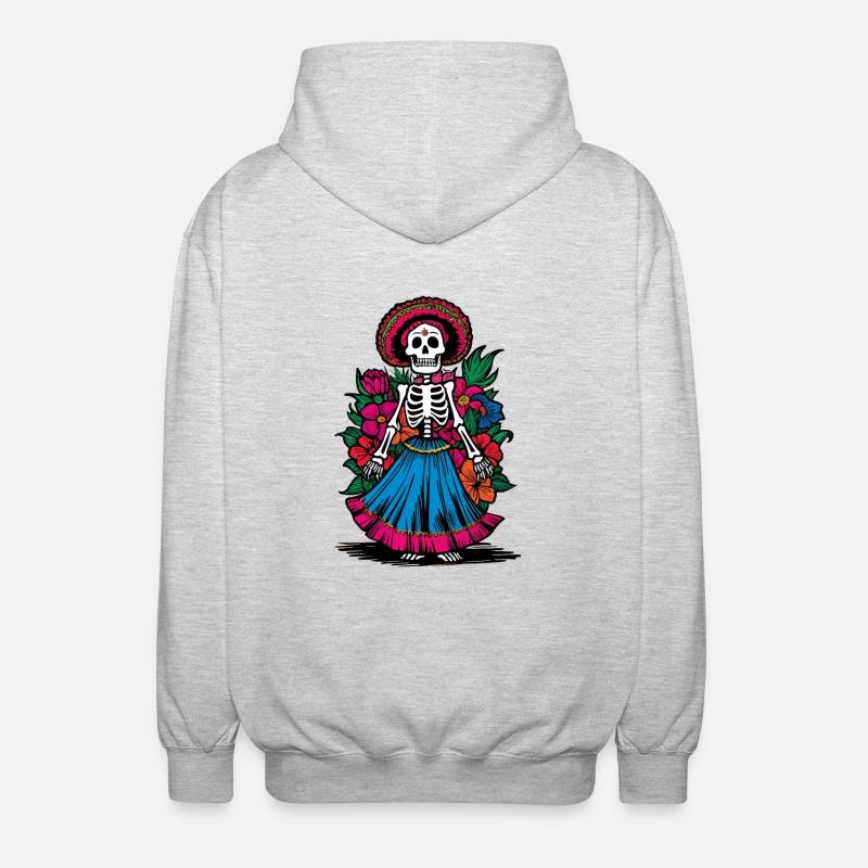 La Catrina Skeleton Halloween - Unisex Hooded Jacket - light heather grey