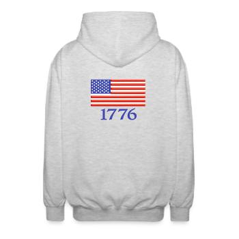1776 Amerikanische Flagge bestickt - Unisex Kapuzenjacke - Hellgrau meliert - Hinten - AI Model Male 185 light (185cm)