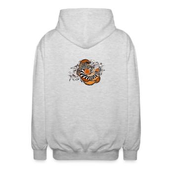 Spirale orange motif noir et blanc - Veste à capuche unisexe - gris clair chiné - Dos - AI Model Male 185 light (185cm)