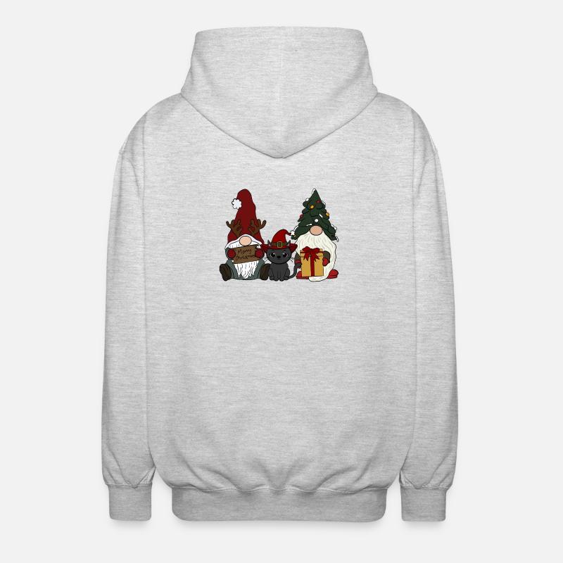 Wichtel mit Katze  - Unisex Kapuzenjacke - Hellgrau meliert