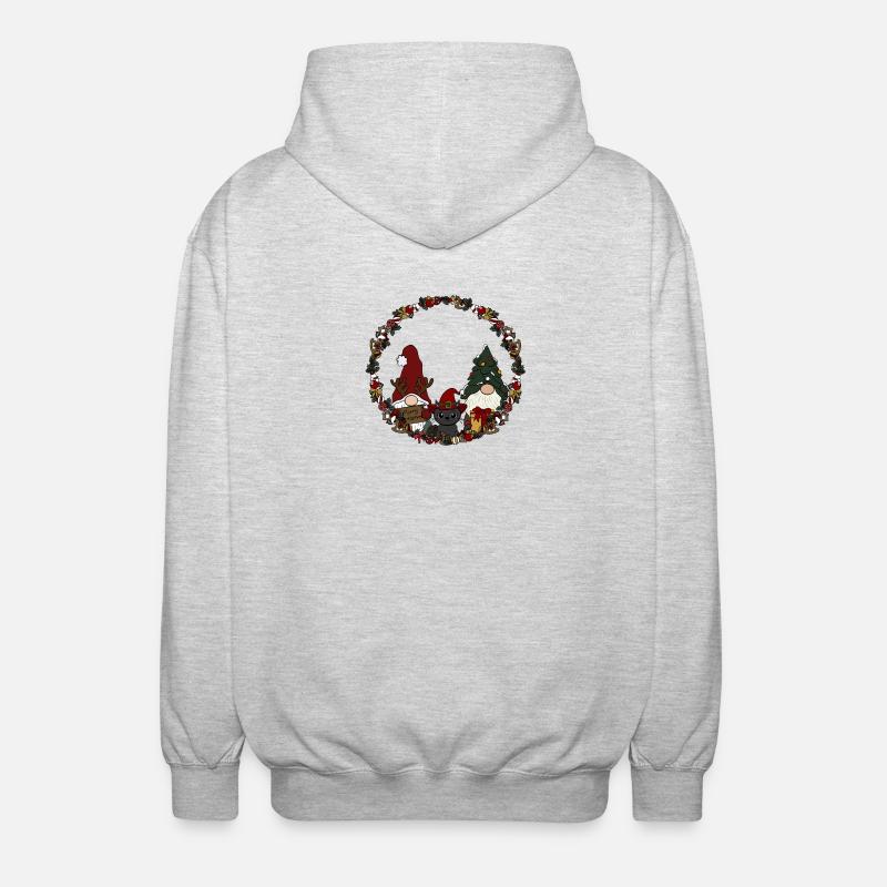 Wichtel mit Katze  im Weihnachtskranz - Unisex Kapuzenjacke - Hellgrau meliert
