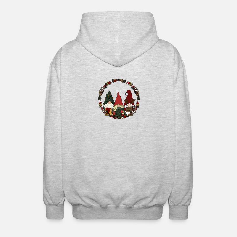 Wichtel  im Weihnachtskranz - Unisex Kapuzenjacke - Hellgrau meliert