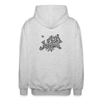 Carte Europe Mandala Floral Voyage - Veste à capuche unisexe - gris clair chiné - Dos - AI Model Male 185 light (185cm)