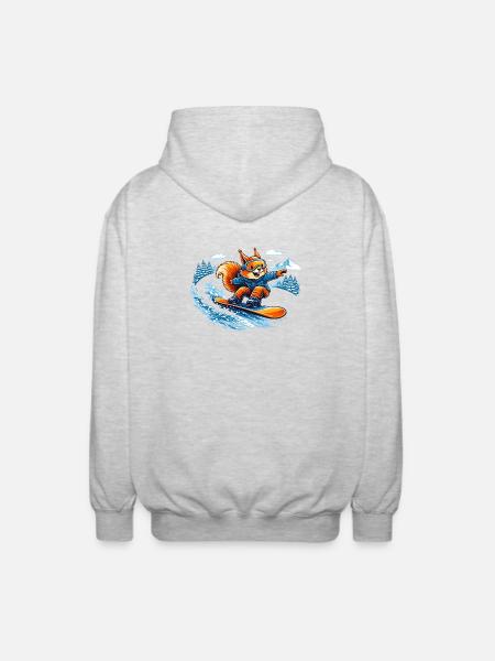Funny Snowboard Squirrel – Winter Fun - Unisex Hooded Jacket - light heather grey