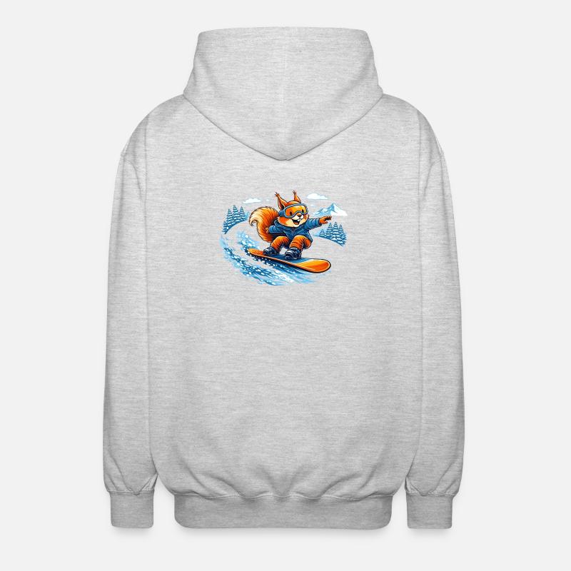 Lustiges Snowboard Eichhörnchen – Winter Fun - Unisex Kapuzenjacke - Hellgrau meliert