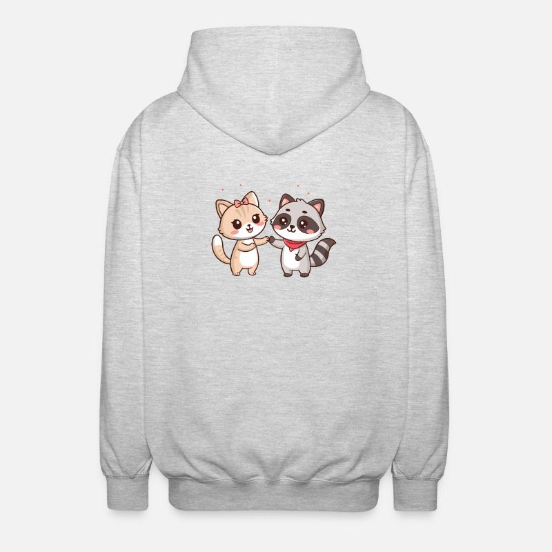 Amitié Kawaii: Chat et Raton-Laveur - Veste à capuche unisexe - gris clair chiné