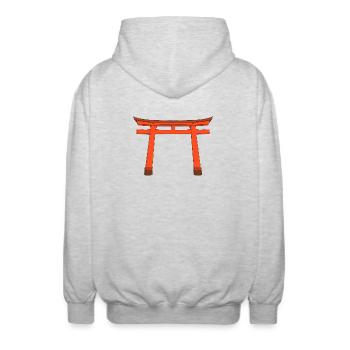 Vivid Torii Gate - Unisex Hooded Jacket - light heather grey - Back - AI Model Male 185 light (185cm)